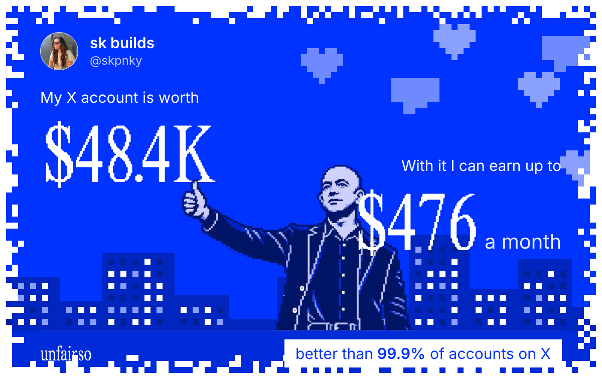 sk builds's X account can earn up to $476 a month
