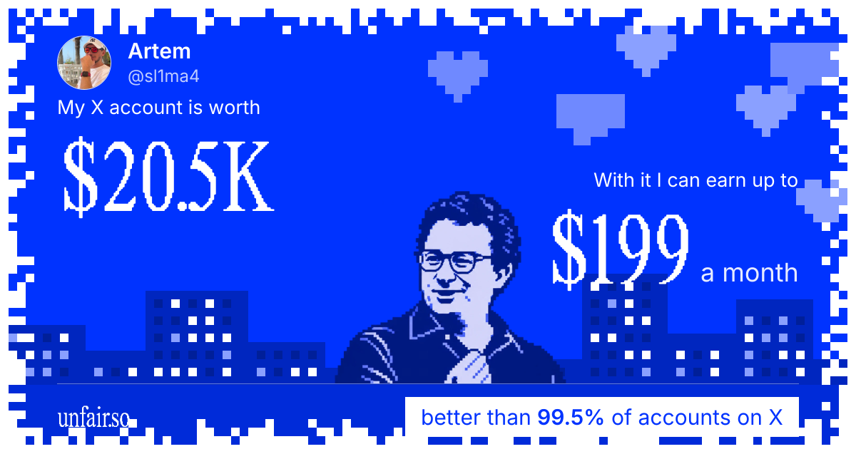 Artem's X account can earn up to $199 a month