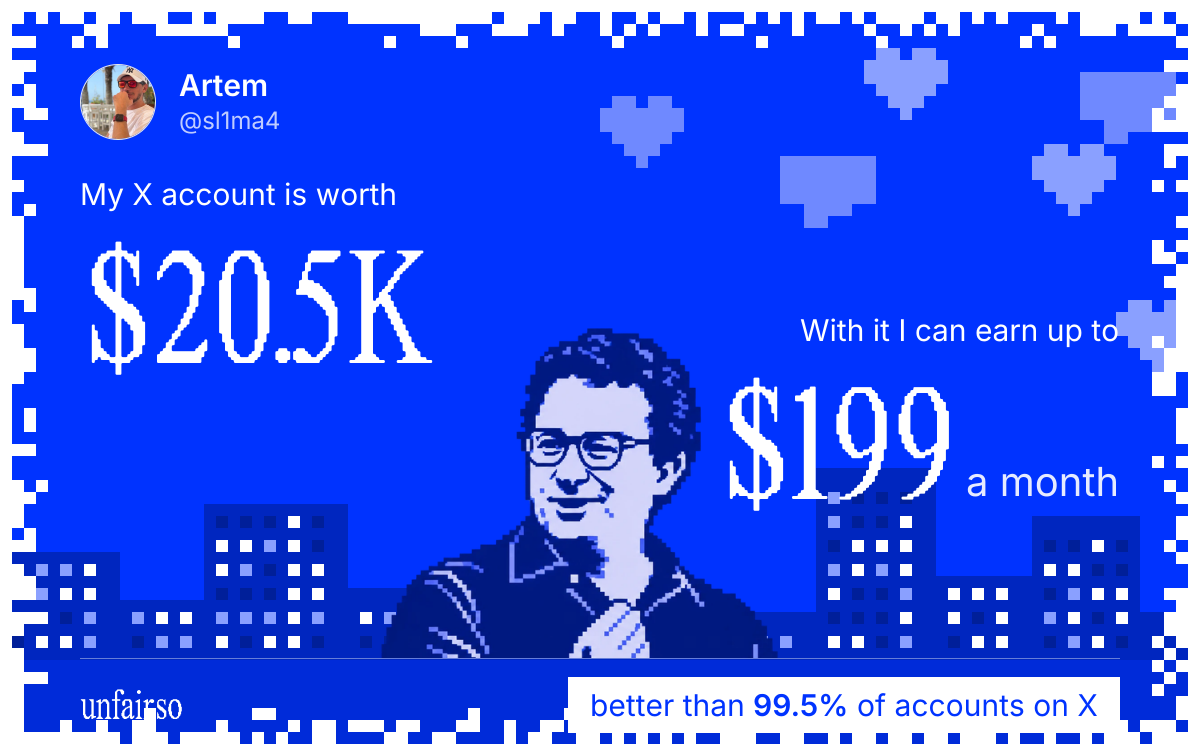Artem's X account can earn up to $199 a month