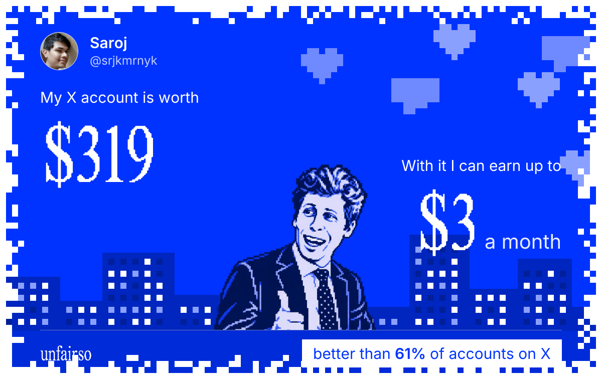 Saroj's X account can earn up to $3 a month
