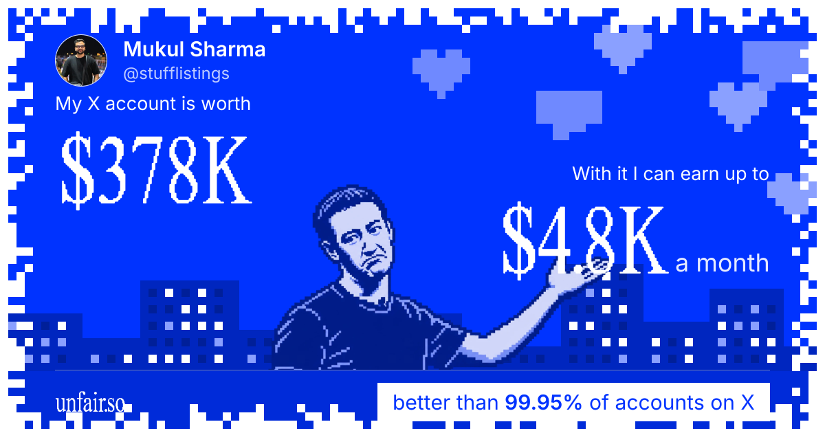Mukul Sharma's X account can earn up to $4.8K a month