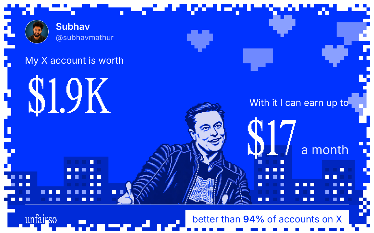Subhav's X account can earn up to $17 a month