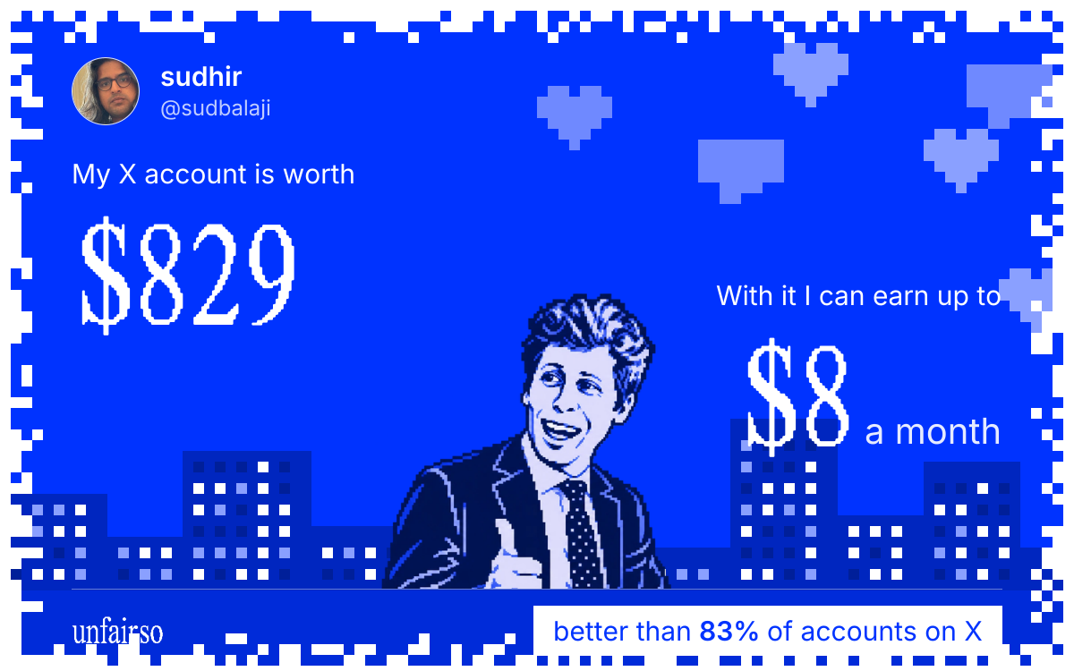 sudhir's X account can earn up to $8 a month