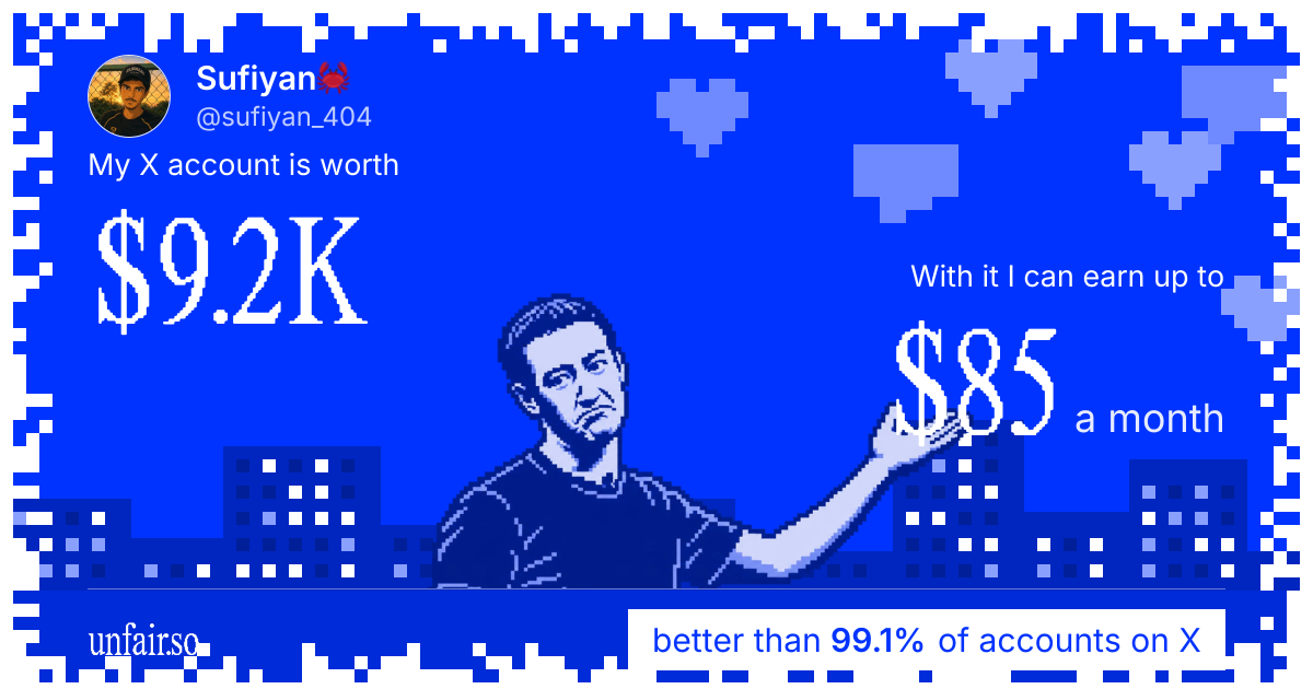Sufiyan🦀's X account can earn up to $85 a month