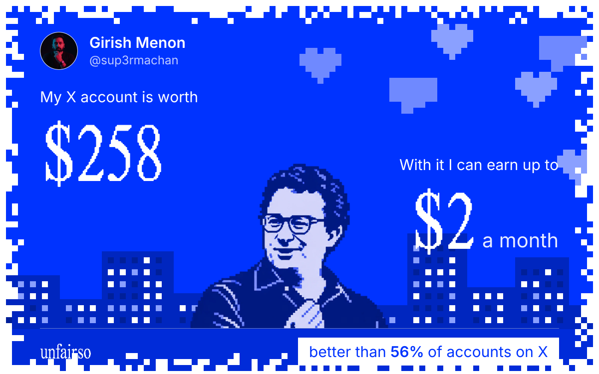 Girish Menon's X account can earn up to $2 a month