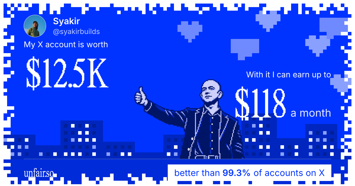 Syakir's X account can earn up to $118 a month
