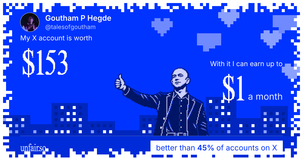 Goutham P Hegde's X account can earn up to $1 a month