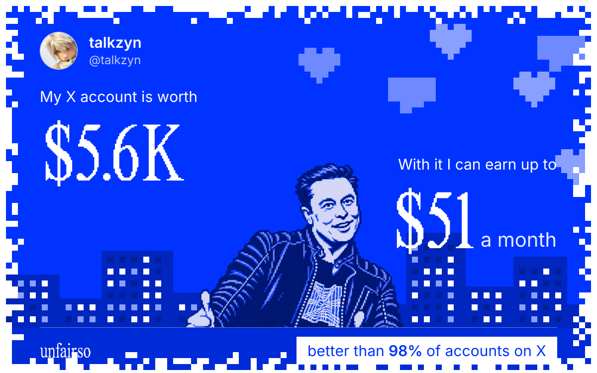 talkzyn's X account can earn up to $51 a month