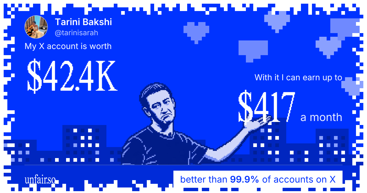 Tarini Bakshi's X account can earn up to $417 a month