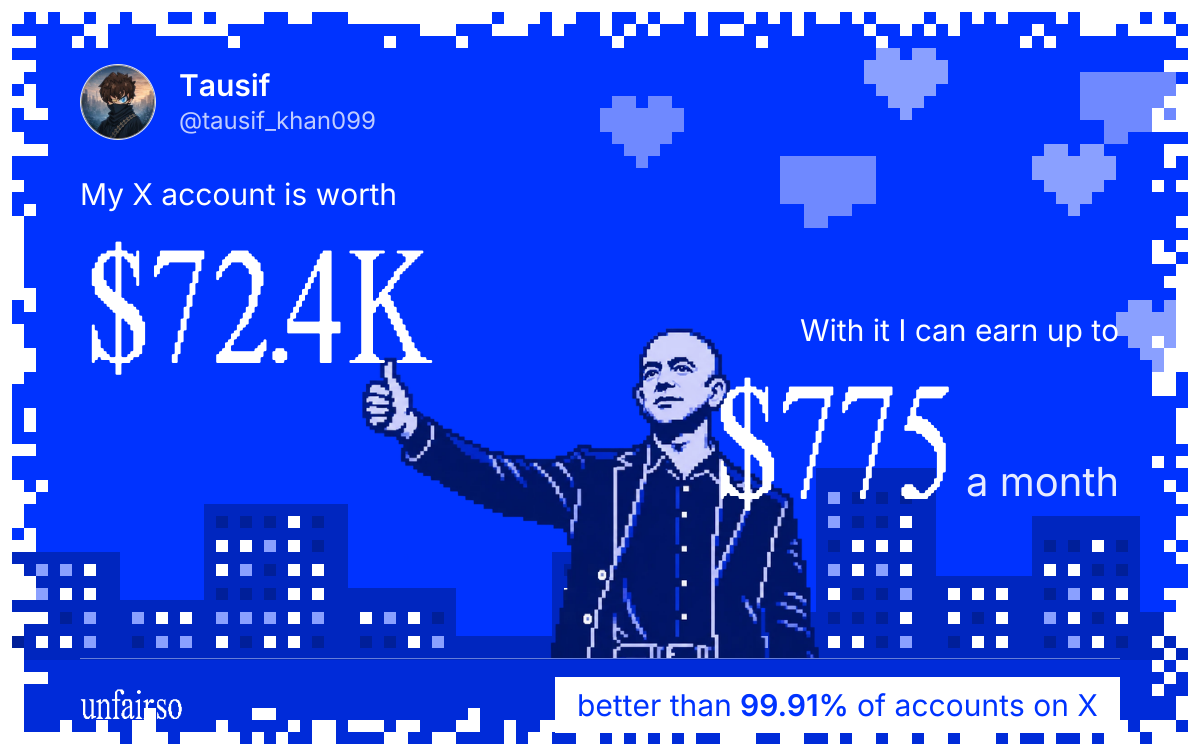 Tausif's X account can earn up to $398 a month