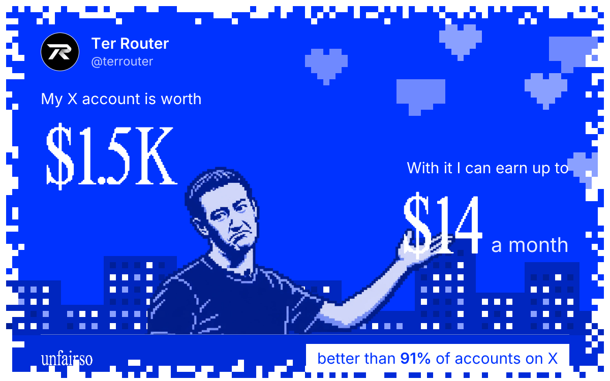 Ter Router's X account can earn up to $14 a month