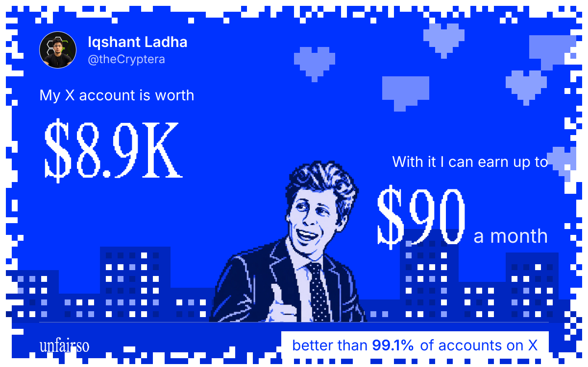 Iqshant Ladha's X account can earn up to $90 a month