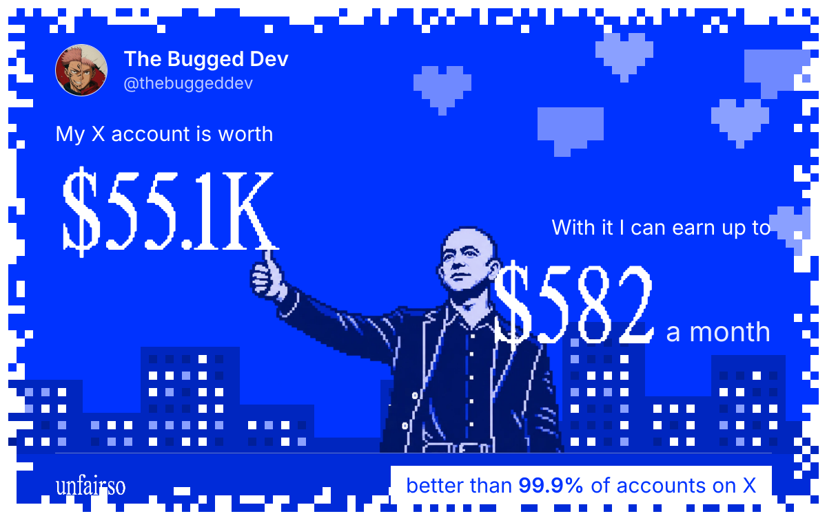 The Bugged Dev's X account can earn up to $582 a month