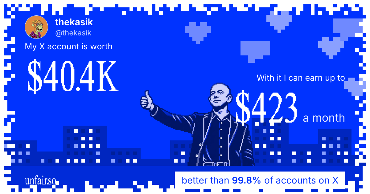 thekasik's X account can earn up to $423 a month
