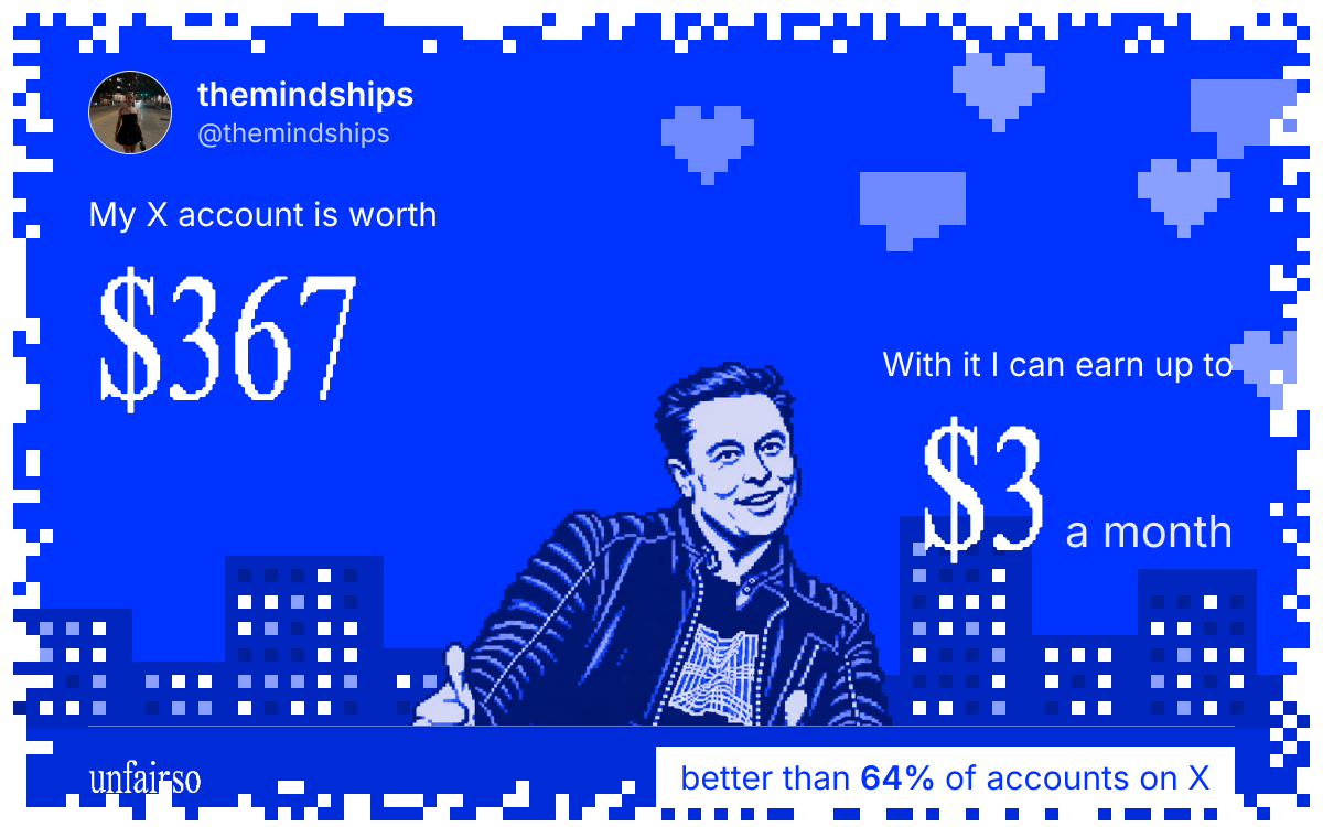 themindships's X account can earn up to $3 a month