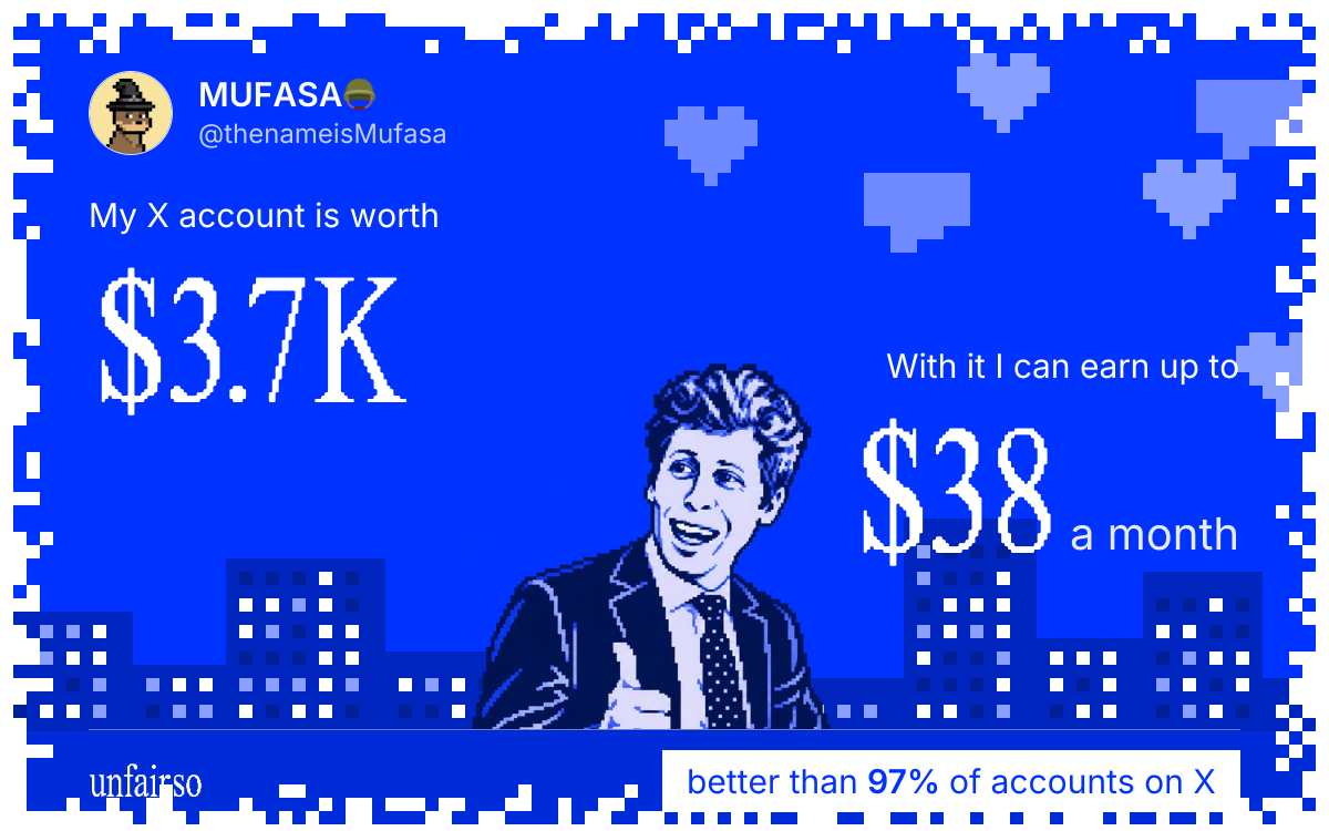 MUFASA๐ช's X account can earn up to $38 a month