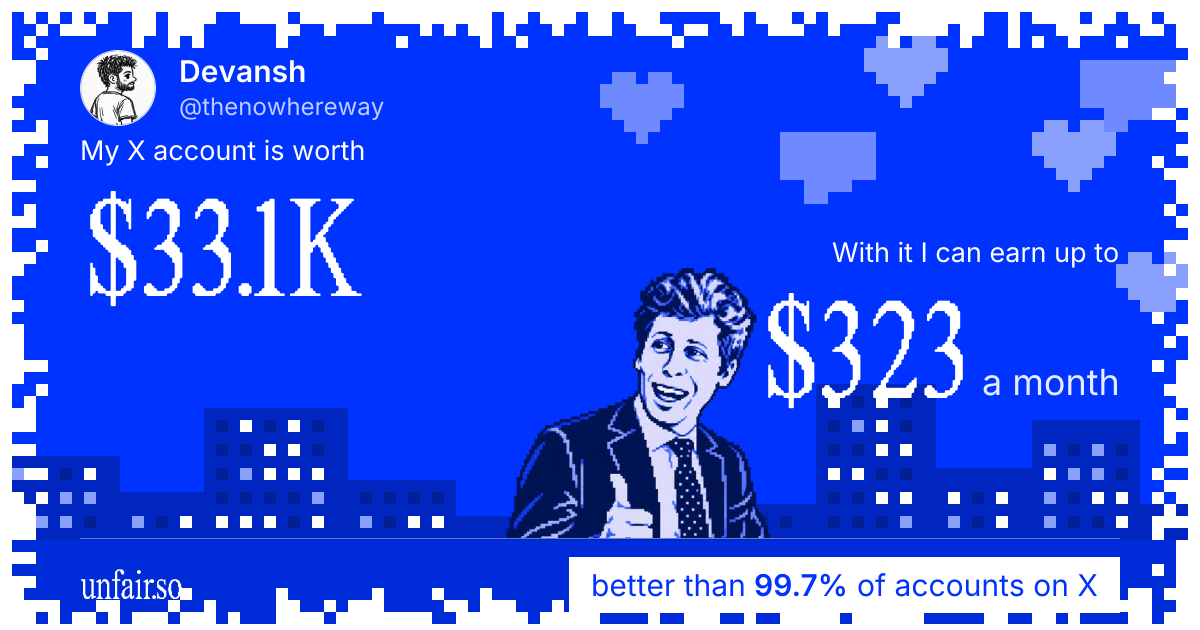 Devansh's X account can earn up to $323 a month