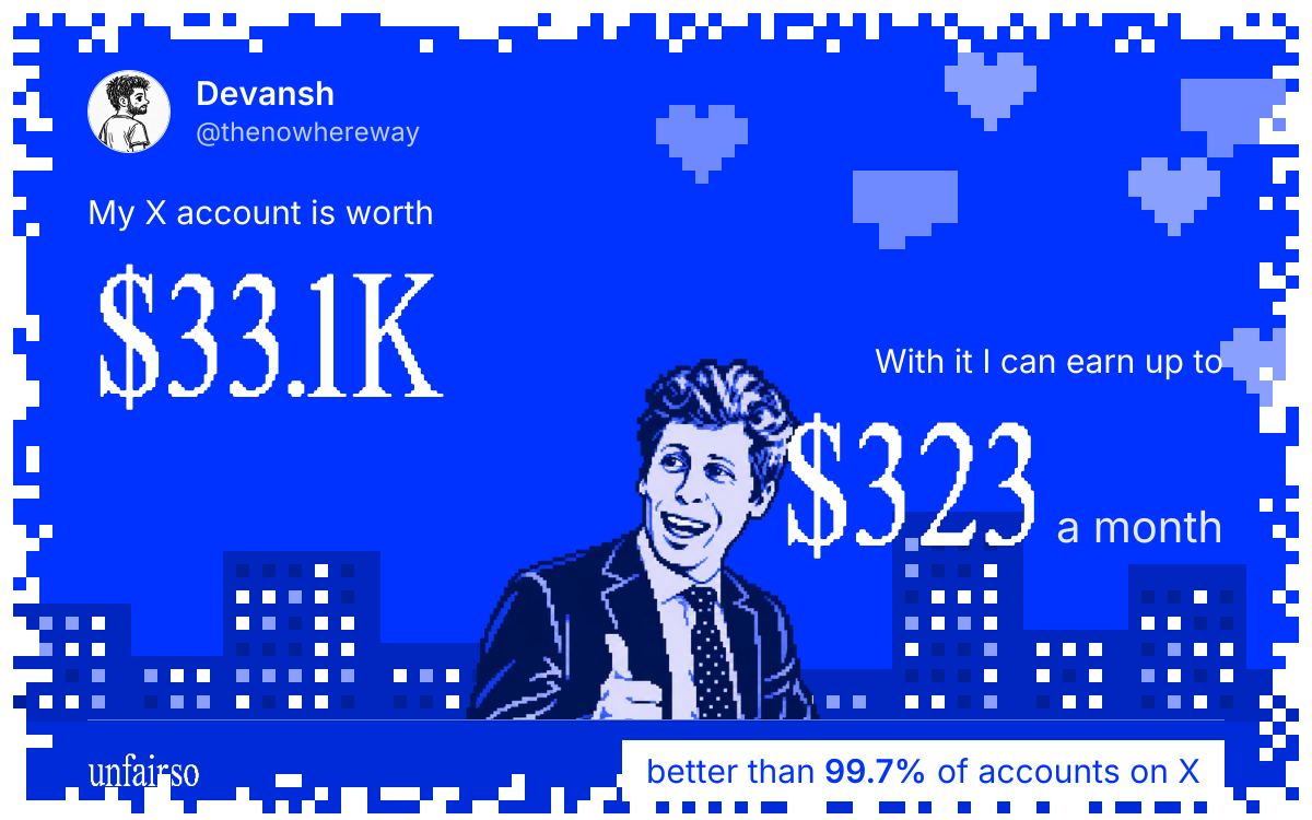 Devansh's X account can earn up to $323 a month