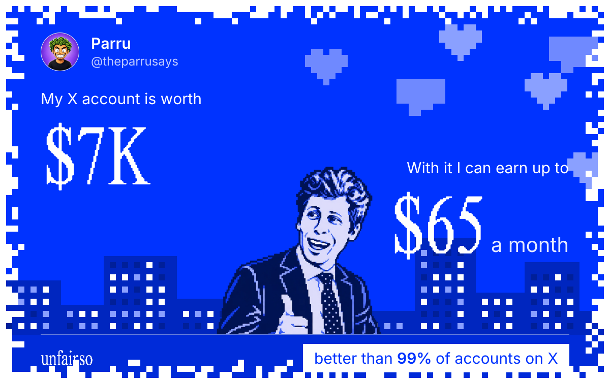 Parru's X account can earn up to $65 a month