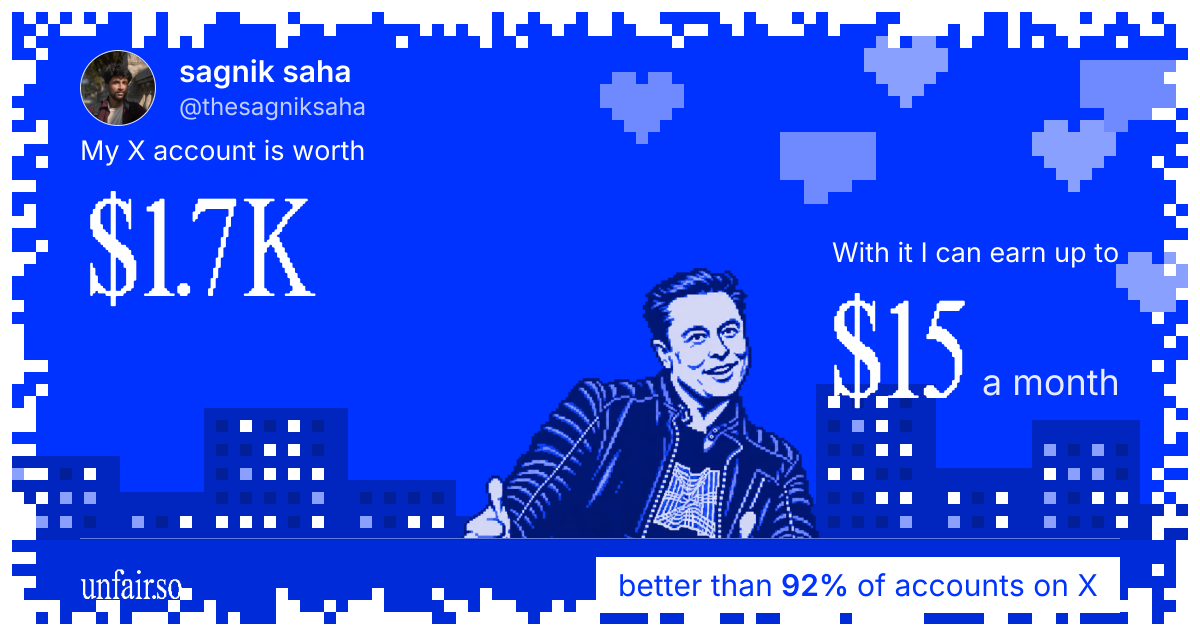 sagnik saha's X account can earn up to $15 a month