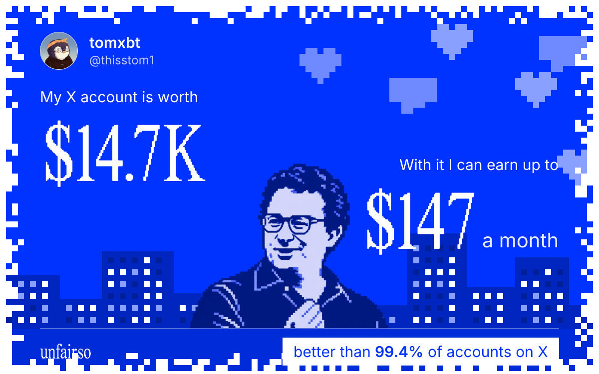 tomxbt's X account can earn up to $147 a month