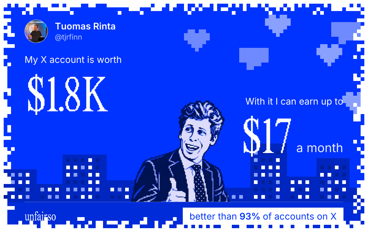 Tuomas Rinta's X account can earn up to $17 a month