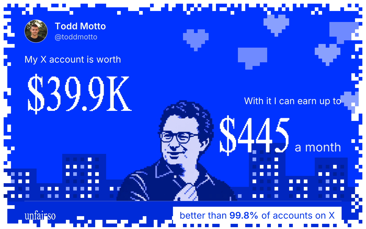 Todd Motto's X account can earn up to $445 a month