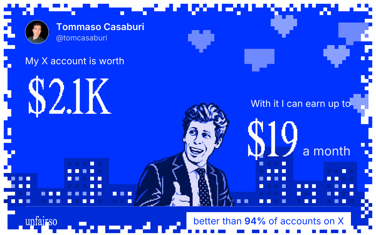 Tommaso Casaburi's X account can earn up to $19 a month