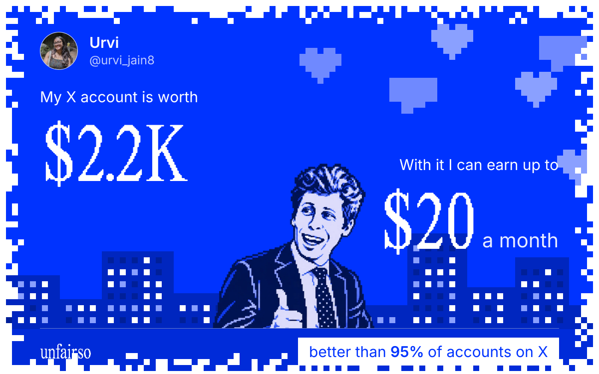 Urvi's X account can earn up to $20 a month
