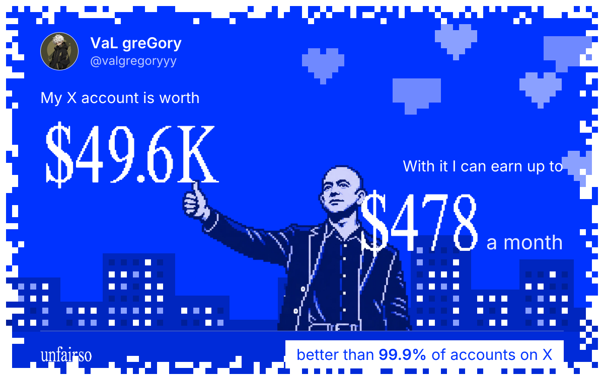 VaL greGory's X account can earn up to $478 a month