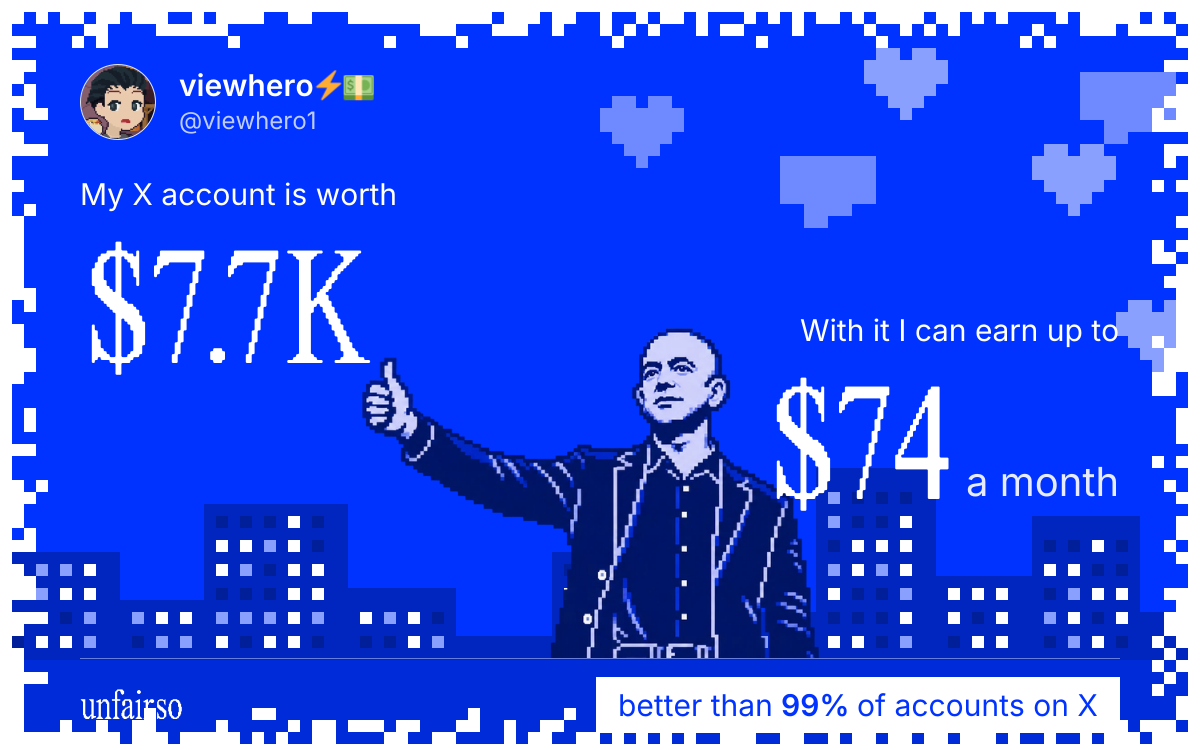 viewhero⚡💵's X account can earn up to $76 a month