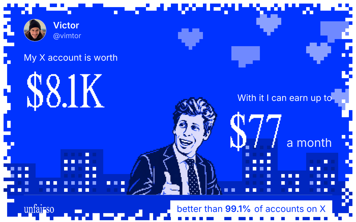 Victor's X account can earn up to $77 a month