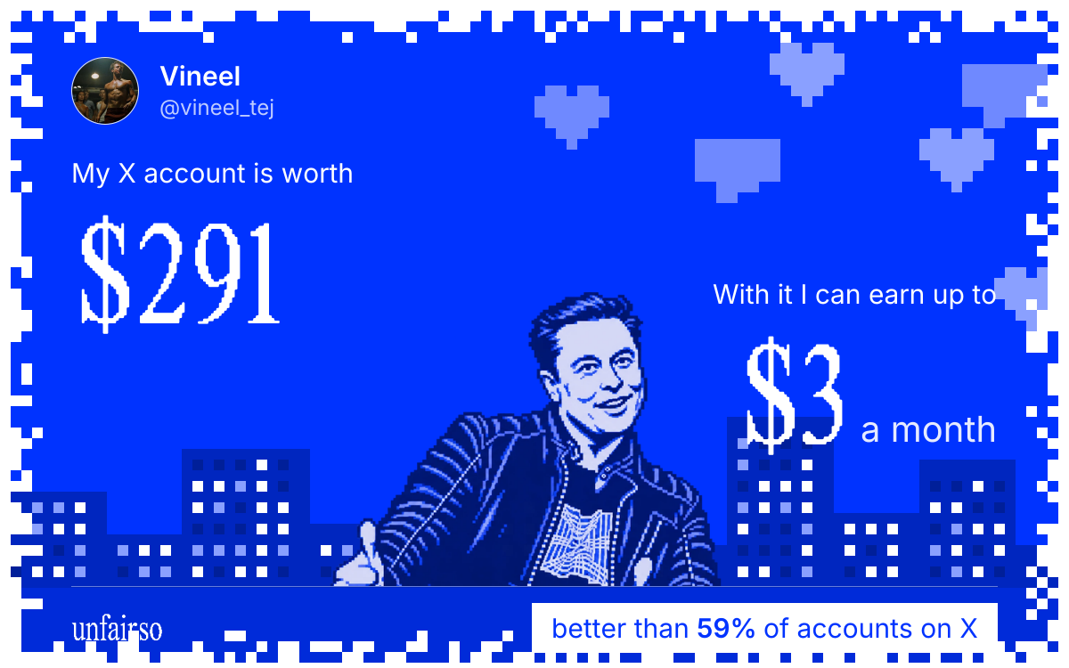 Vineel's X account can earn up to $3 a month
