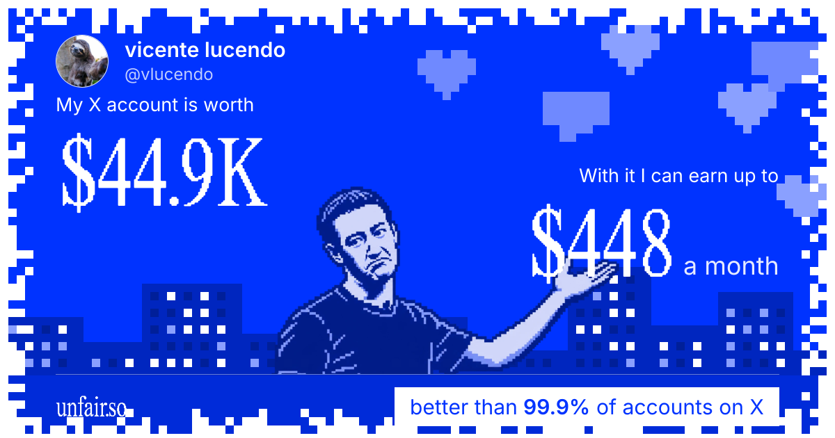 vicente lucendo's X account can earn up to $448 a month