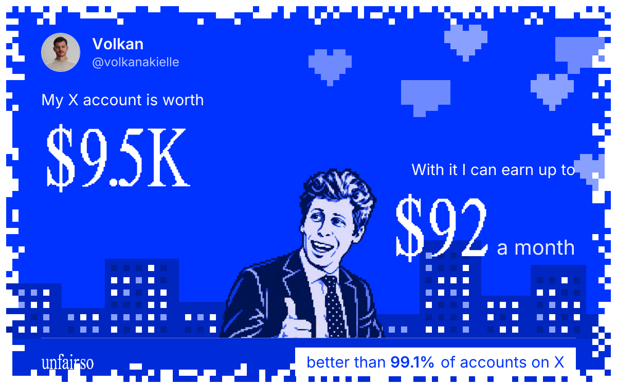 Volkan's X account can earn up to $92 a month