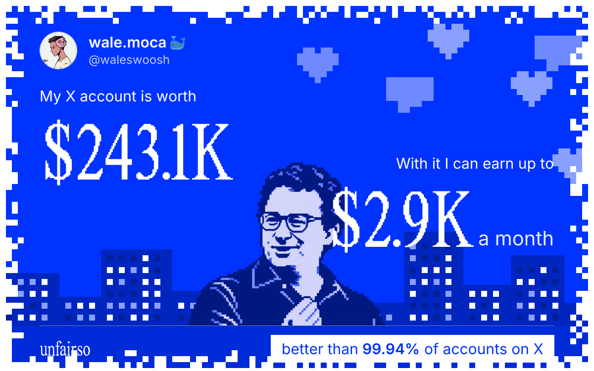wale.moca 🐳's X account can earn up to $2.9K a month