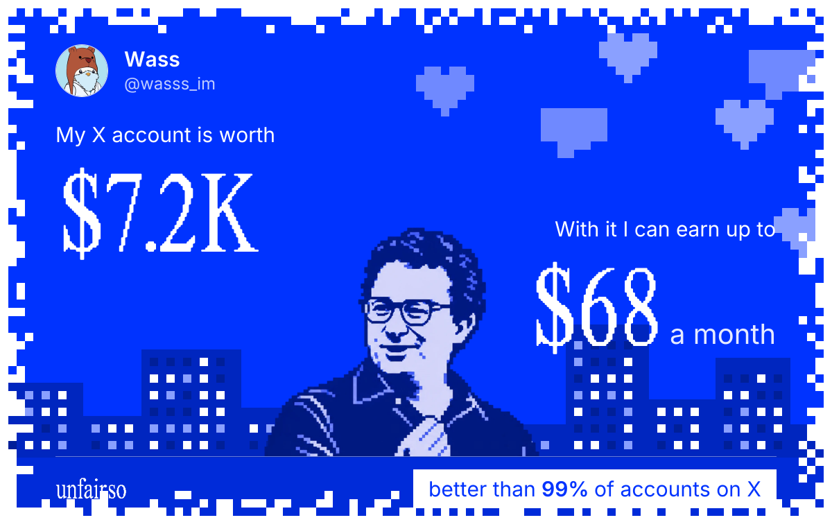 Wass's X account can earn up to $68 a month