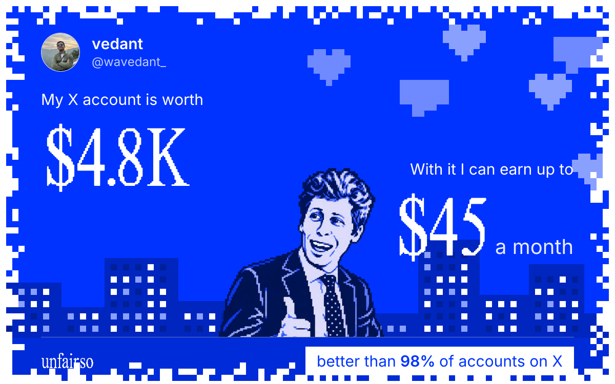 vedant's X account can earn up to $45 a month