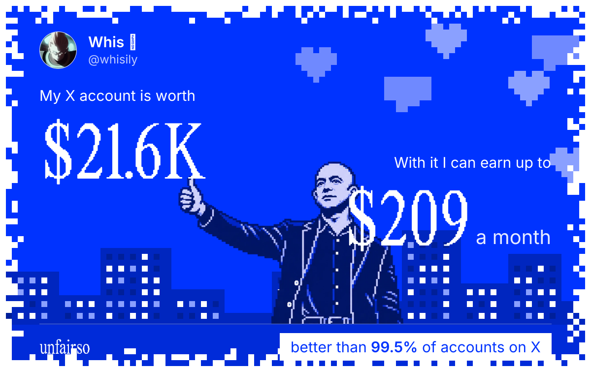 Whis 𓅓's X account can earn up to $209 a month