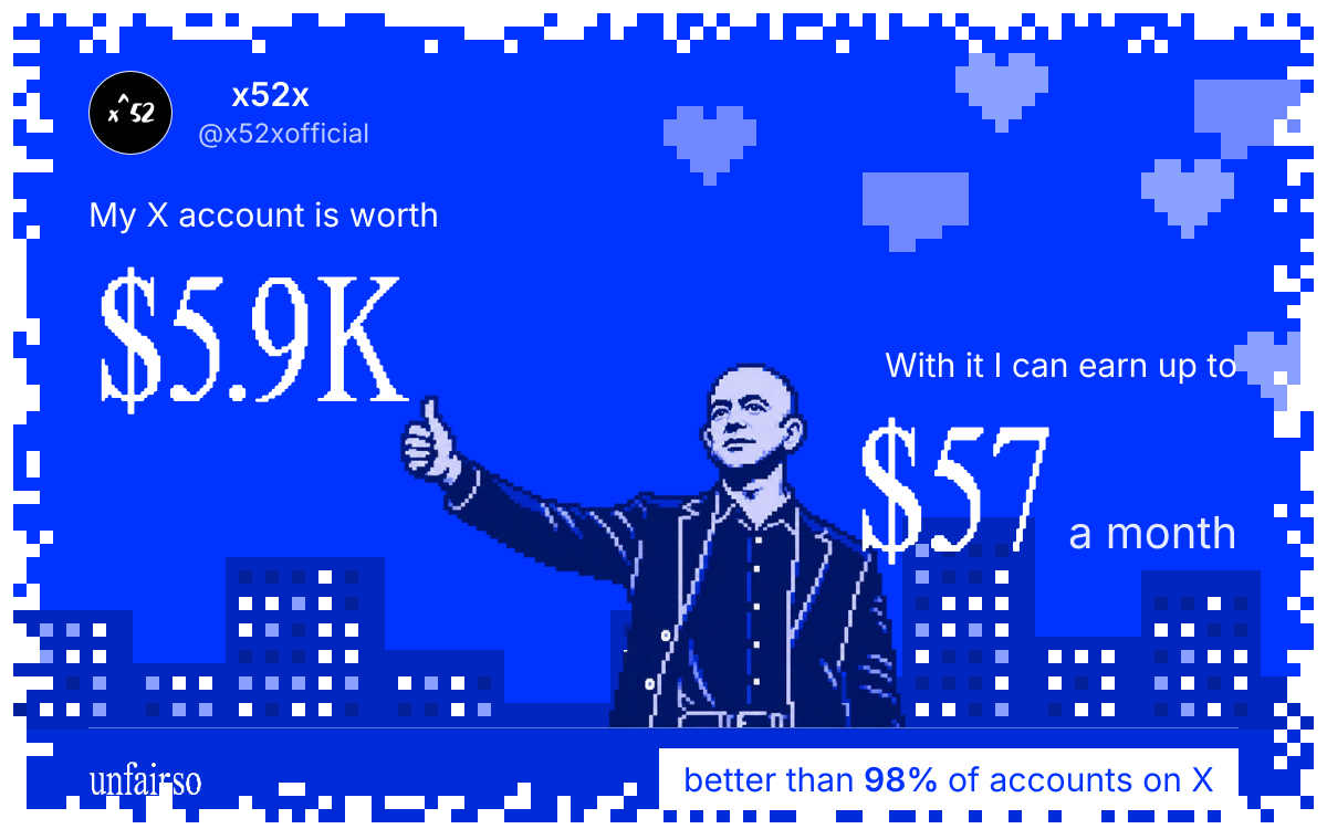 ๐ฆโ๐ฅx52x ๐ฆโ๐ฅ's X account can earn up to $57 a month