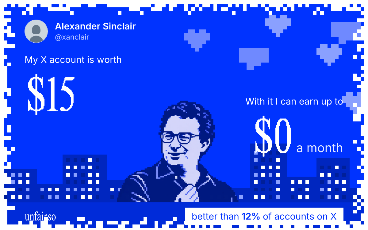 Alexander Sinclair's X account can earn up to $0 a month