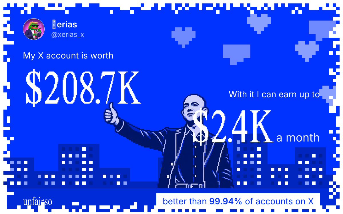 𝕏erias's X account can earn up to $2.4K a month