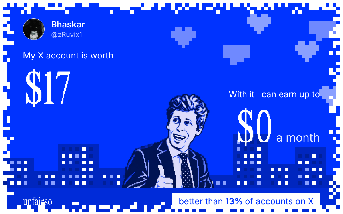 Bhaskar's X account can earn up to $0 a month
