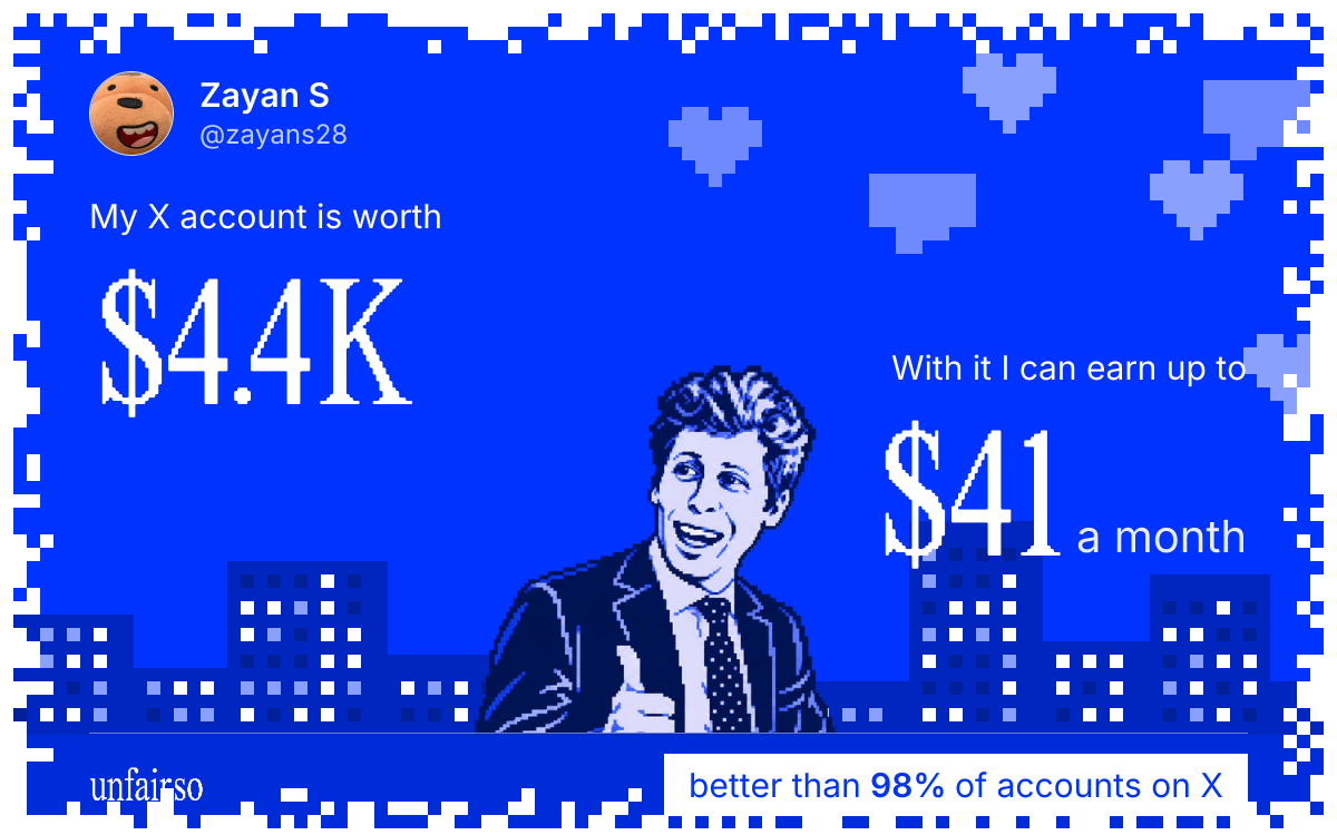 Zayan S's X account can earn up to $41 a month