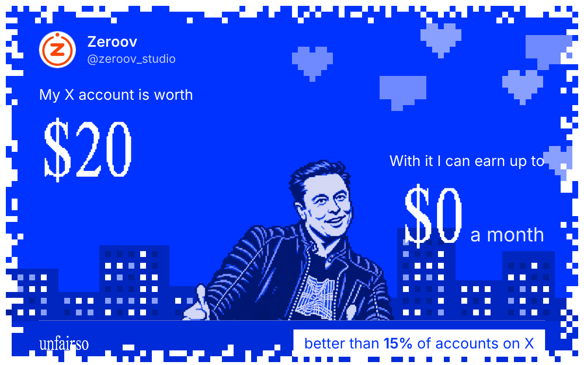 Zeroov's X account can earn up to $0 a month