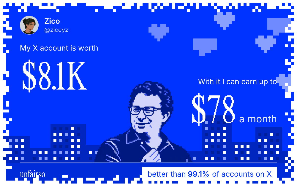 Zico's X account can earn up to $78 a month